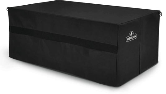 Napoleon St. Tropez Patioflame rectangular fire table covered with a durable, water-resistant protective cover