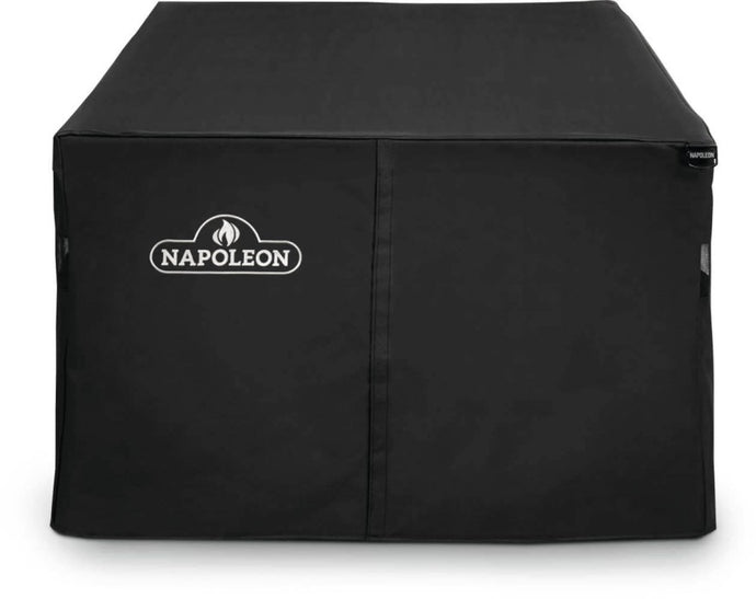 Napoleon St. Tropez Patioflame rectangular fire table covered with a durable, water-resistant protective cover