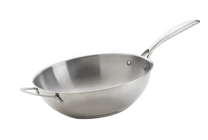 Napoleon Stainless Steel 12-Inch Wok with Flat Bottom and Dual Handles for Grills and Stovetops