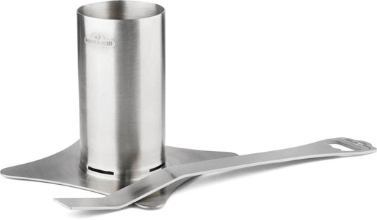 Napoleon Stainless Steel Chicken Roaster with 250ml Liquid Chamber and Removable Handle for Flavorful BBQ Cooking