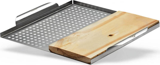 Napoleon Stainless Steel Multi-Functional Grill Topper with Perforated and Solid Sides and Cedar Plank