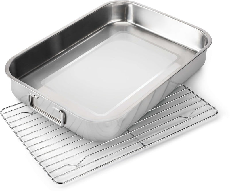 Load image into Gallery viewer, Napoleon Stainless Steel Roasting Pan with Reversible Rack and Folding Handles for Grilling or Oven Use
