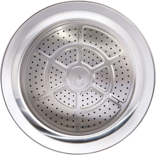 Overhead view of a Napoleon Timberwolf 18-inch smokeless fire pit showing the stainless steel interior and ventilation openings