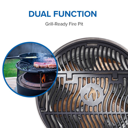 Napoleon Timberwolf smokeless fire pit with optional cooking grate for charcoal grilling