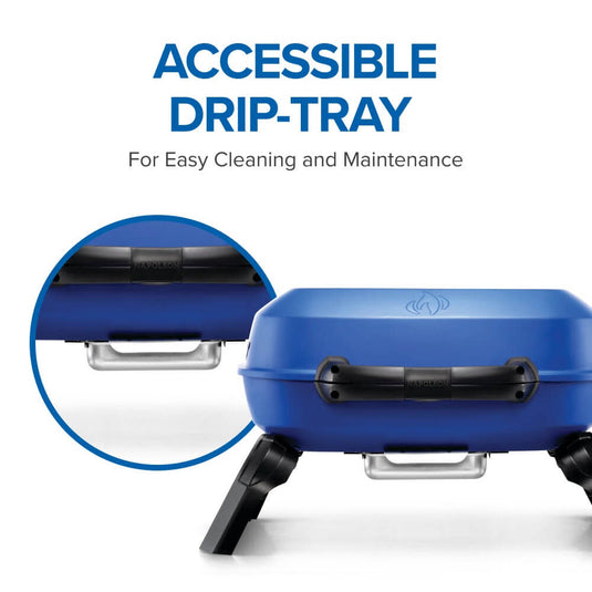 Napoleon TravelQ 240 Portable Gas Grill with 1 Burner – Compact Propane BBQ for Outdoor Cooking with accessible drip-tray feature on a white background
