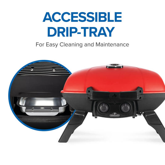 Napoleon TravelQ 285 Red Portable Gas Grill with Griddle – 2 Burners with accessible drip-tray feature