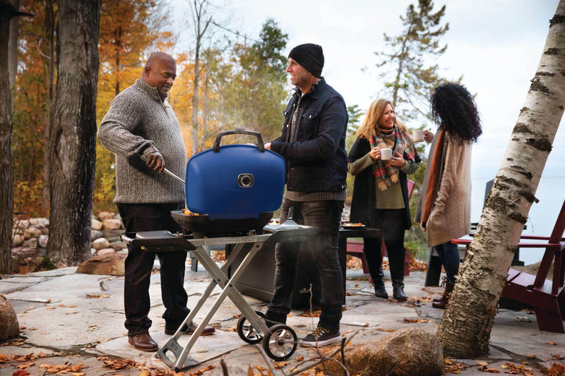 Load image into Gallery viewer, Napoleon TravelQ 285X Blue Portable Gas Grill with Scissor Cart and 2 Burners
