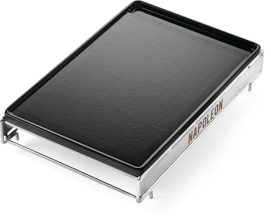 Napoleon large porcelain-enameled cast iron griddle for Sizzle Zone with integrated grease channels for even cooking and easy cleanup