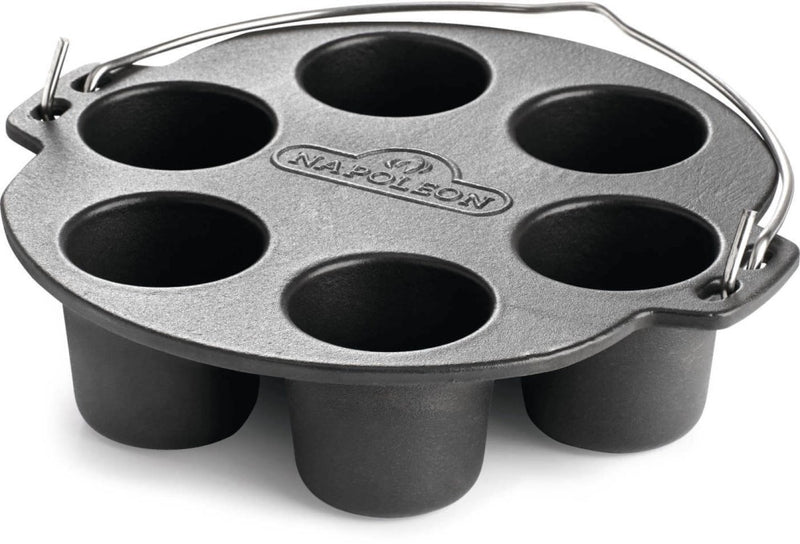 Load image into Gallery viewer, Napoleon cast iron muffin cooker with six compartments and easy-carry handle
