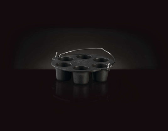 Napoleon cast iron muffin cooker with six compartments and easy-carry handle