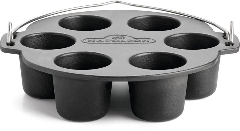 Load image into Gallery viewer, Napoleon cast iron muffin cooker with six compartments and easy-carry handle
