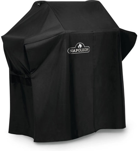 Napoleon Rogue 365 grill cover with shelves up, water-resistant and vented