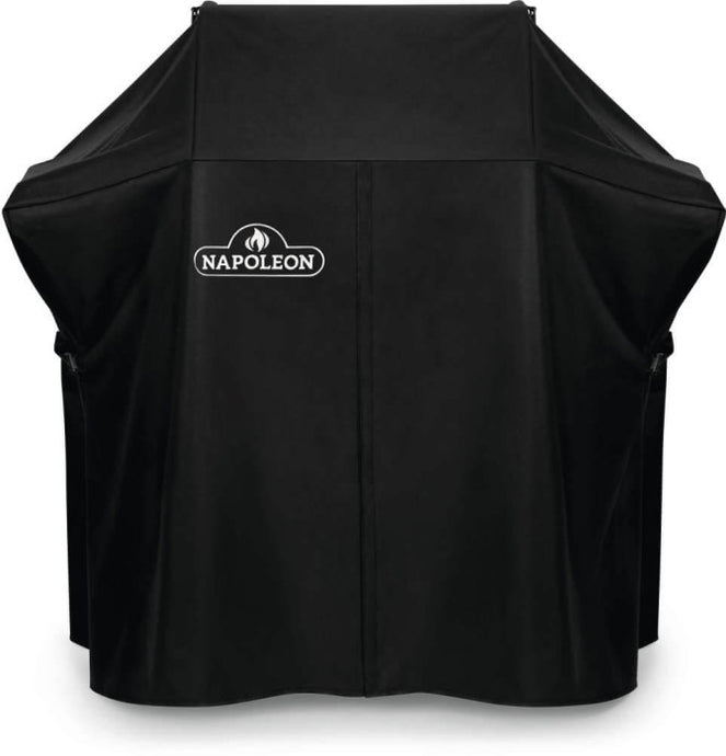 Napoleon Rogue 365 grill cover with shelves up, water-resistant and vented