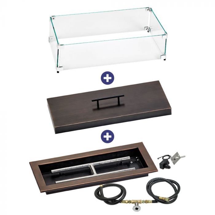 Load image into Gallery viewer, 18&quot; x 6&quot; Rectangular Oil Rubbed Bronze Stainless Steel Drop-In Pan with Spark Ignition Kit (Natural Gas) Bundle
