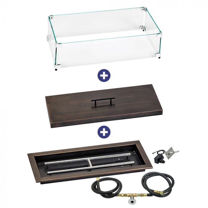 Load image into Gallery viewer, 24&quot; x 8&quot; Rectangular Oil Rubbed Bronze Drop-In Pan with Spark Ignition Kit - Natural Gas Bundle
