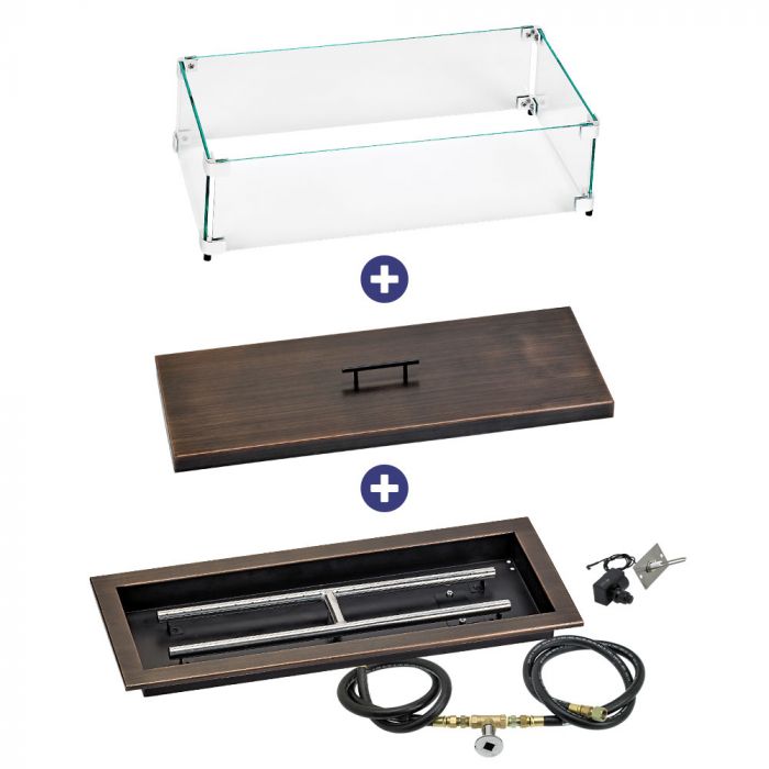 Load image into Gallery viewer, 30&quot; x 10&quot; Rectangular Oil Rubbed Bronze Drop-In Pan with Spark Ignition Kit - Natural Gas Bundle
