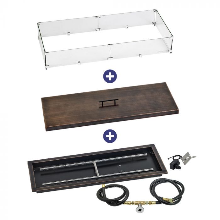 Load image into Gallery viewer, 36&quot; x 12&quot; Rectangular Oil Rubbed Bronze Drop-In Pan with Spark Ignition Kit - Natural Gas Bundle
