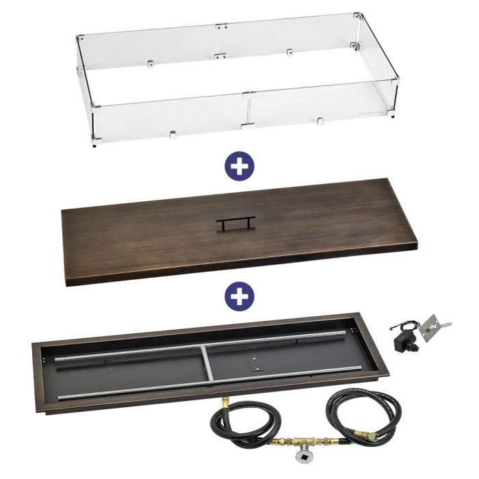 Load image into Gallery viewer, 48&quot; x 14&quot; Rectangular Oil Rubbed Bronze Drop-In Pan with Spark Ignition Kit - Natural Gas Bundle
