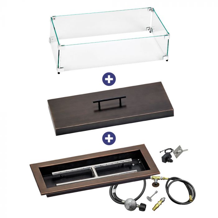 Load image into Gallery viewer, 18&quot; x 6&quot; Rectangular Oil Rubbed Bronze Drop-In Pan with Spark Ignition Kit - Propane Bundle
