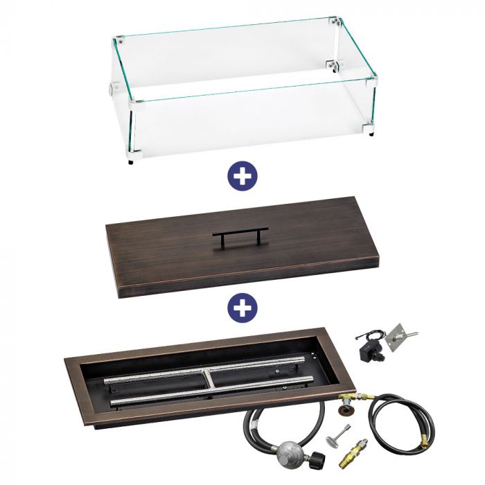 Load image into Gallery viewer, 24&quot; x 8&quot; Rectangular Oil Rubbed Bronze Drop-In Pan with Spark Ignition Kit - Propane Bundle
