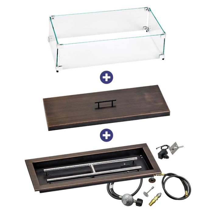 Load image into Gallery viewer, 30&quot; x 10&quot; Rectangular Oil Rubbed Bronze Drop-In Pan with Spark Ignition Kit - Propane Bundle
