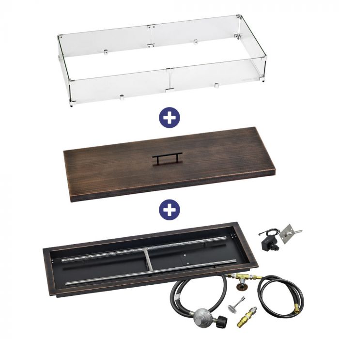 Load image into Gallery viewer, 36&quot; x 12&quot; Rectangular Oil Rubbed Bronze Drop-In Pan with Spark Ignition Kit - Propane Bundle
