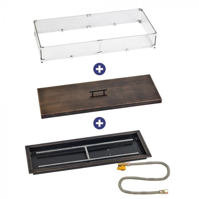 36 x 12 Rectangular Oil Rubbed Bronze Drop-In Pan with Match Light Kit - Natural Gas Bundle