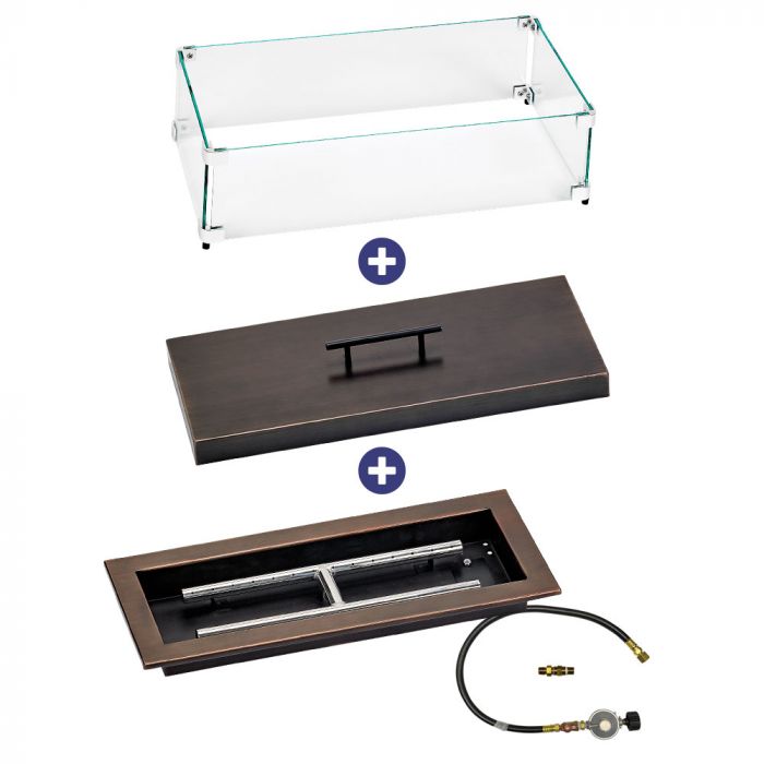 Load image into Gallery viewer, 18&quot; x 6&quot; Oil Rubbed Bronze Rectangular Drop-In Pan with Match Light Kit - Propane Bundle
