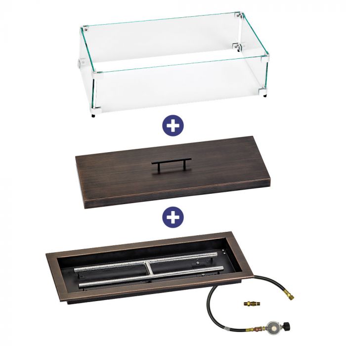 Load image into Gallery viewer, 24&quot; x 8&quot; Rectangular Oil Rubbed Bronze Drop-In Pan with Match Light Kit - Propane Bundle
