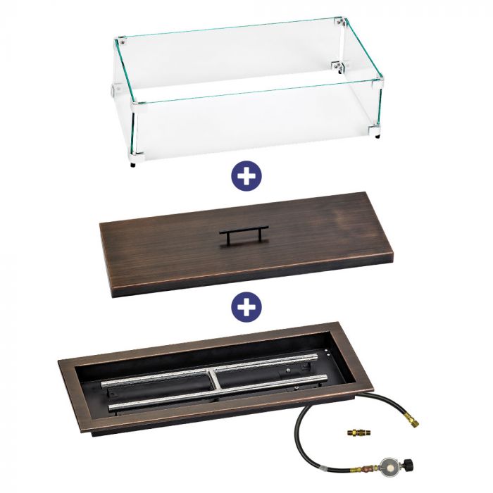 Load image into Gallery viewer, 30&quot; x 10&quot; Rectangular Oil Rubbed Bronze Drop-In Pan with Match Light Kit - Propane Bundle
