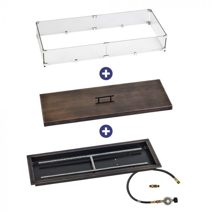 Load image into Gallery viewer, 36&quot; x 12&quot; Rectangular Oil Rubbed Bronze Drop-In Pan with Match Light Kit - Propane Bundle
