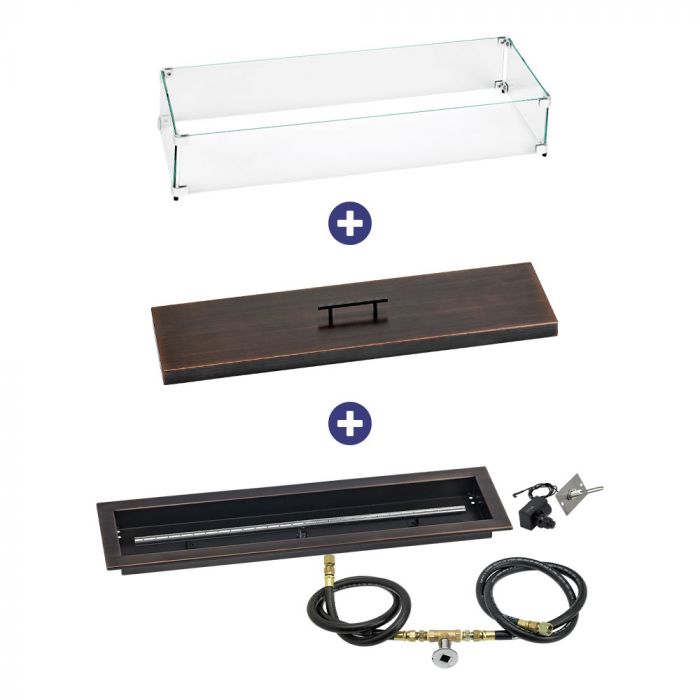 Load image into Gallery viewer, 30&quot; x 6&quot; Linear Channel Oil Rubbed Bronze Drop-In Pan with Spark Ignition Kit - Natural Gas Bundle
