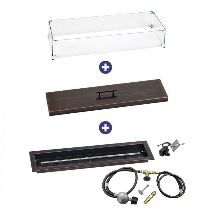 Load image into Gallery viewer, 30&quot; x 6&quot; Linear Channel Oil Rubbed Bronze Drop-In Pan with Spark Ignition Kit - Propane Bundle
