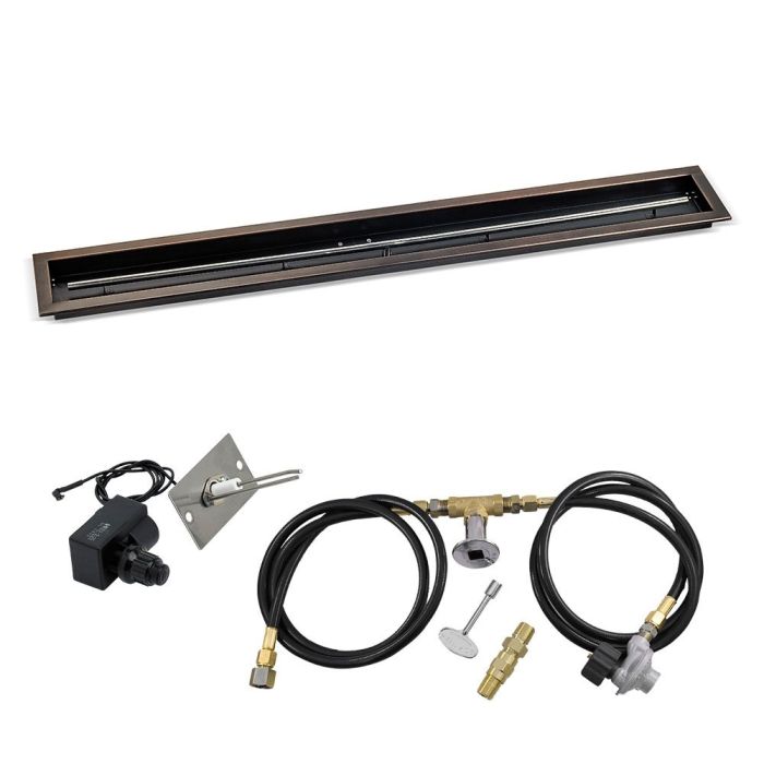 Load image into Gallery viewer, 60&quot;x 6&quot; Linear Channel Oil Rubbed Bronze Drop-In Pan with Spark Ignition Kit - Propane
