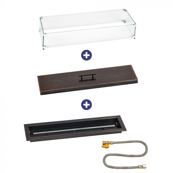 Load image into Gallery viewer, 30&quot; x 6&quot; Linear Oil Rubbed Bronze Drop-In Pan with Match Light Kit - Natural Gas Bundle
