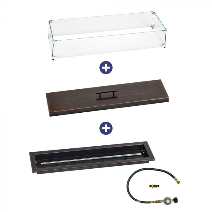 Load image into Gallery viewer, 30&quot; x 6&quot; Linear Oil Rubbed Bronze Drop-In Pan with Match Light Kit - Propane Bundle
