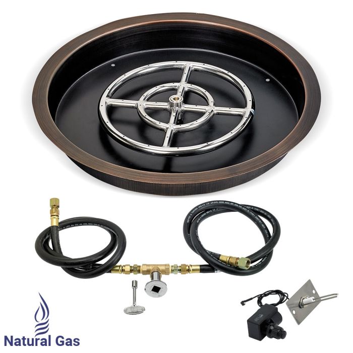 Load image into Gallery viewer, 19&quot; Round Oil Rubbed Bronze Drop-In Pan with Spark Ignition Kit (12&quot; Ring) - Natural Gas
