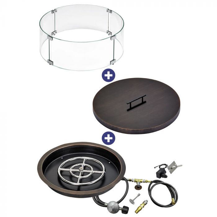 Load image into Gallery viewer, 19&quot; Round Oil Rubbed Bronze Drop-In Pan with Spark Ignition Kit (12&quot; Fire Pit Ring) - Propane Bundle
