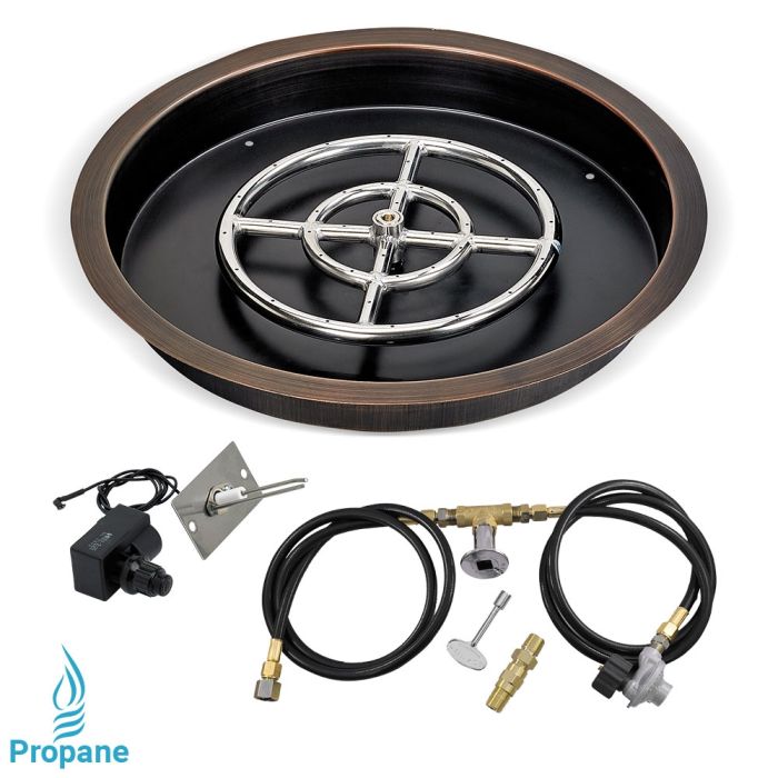 Load image into Gallery viewer, 25&quot; Round Oil Rubbed Bronze Drop-In Pan with Spark Ignition Kit (18&quot; Fire Pit Ring) - Propane
