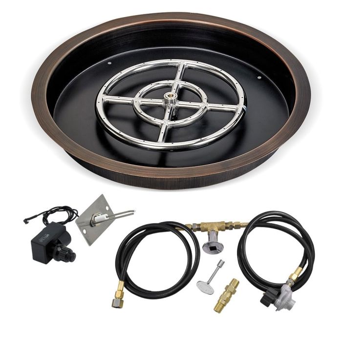 Load image into Gallery viewer, 19&quot; Round Oil Rubbed Bronze Drop-In Pan with Spark Ignition Kit (12&quot; Fire Pit Ring) - Propane
