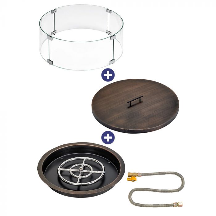 Load image into Gallery viewer, 19&quot; Round Oil Rubbed Bronze Drop-In Pan with Match Light Kit (12&quot; Fire Pit Ring) - Natural Gas Bundle
