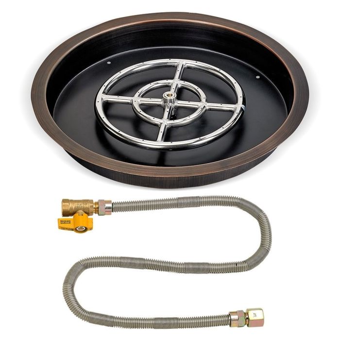 Load image into Gallery viewer, 19&quot; Round Oil Rubbed Bronze Drop-In Pan with Match Light Kit (12&quot; Fire Pit Ring) - Natural Gas
