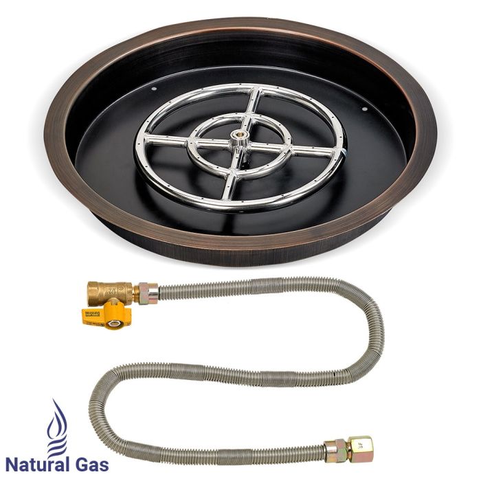 Load image into Gallery viewer, 19&quot; Round Oil Rubbed Bronze Drop-In Pan with Match Light Kit (12&quot; Fire Pit Ring) - Natural Gas
