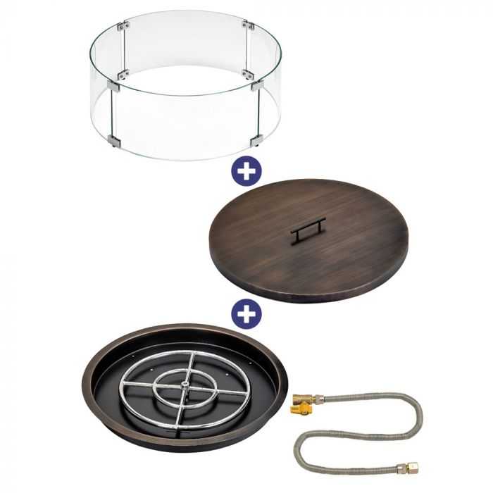 Load image into Gallery viewer, 25 Round Oil Rubbed Bronze Drop-In Pan with Match Light Kit (18 Fire Pit Ring) - Natural Gas Bundle
