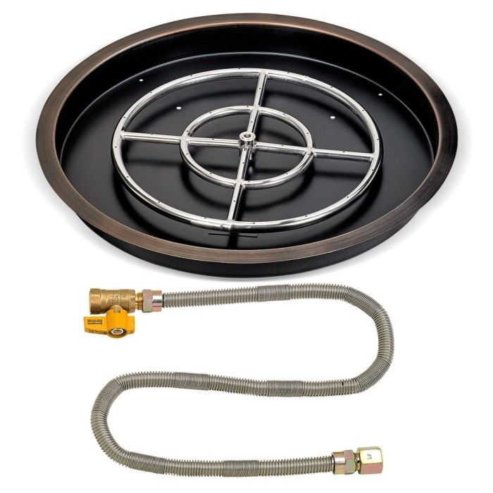 Load image into Gallery viewer, 25&quot; Round Oil Rubbed Bronze Drop-In Pan with Match Light Kit (18&quot; Fire Pit Ring) - Natural Gas
