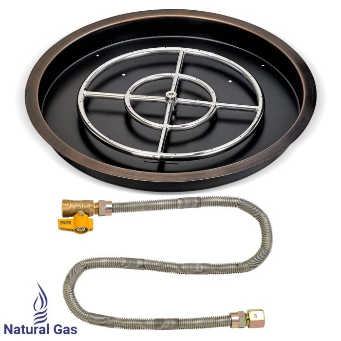 Load image into Gallery viewer, 25&quot; Round Oil Rubbed Bronze Drop-In Pan with Match Light Kit (18&quot; Fire Pit Ring) - Natural Gas
