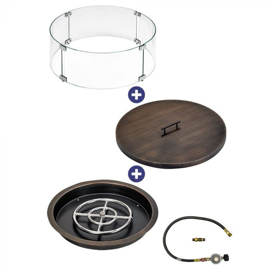 19" Round Oil Rubbed Bronze Drop-In Pan with Match Light Kit (12" Fire Pit Ring) - Propane Bundle