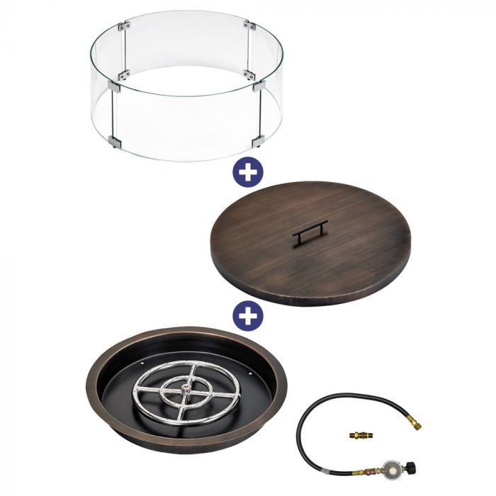 Load image into Gallery viewer, 19&quot; Round Oil Rubbed Bronze Drop-In Pan with Match Light Kit (12&quot; Fire Pit Ring) - Propane Bundle
