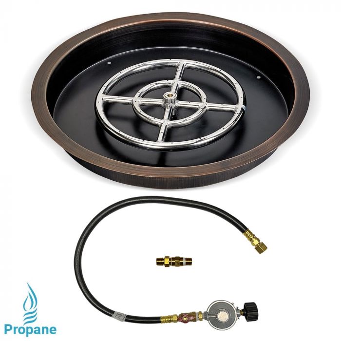 Load image into Gallery viewer, 19&quot; Round Oil Rubbed Bronze Drop-In Pan with Match Light Kit (12&quot; Fire Pit Ring) - Propane
