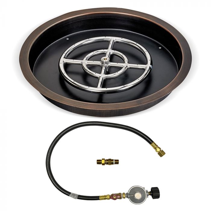 Load image into Gallery viewer, 19&quot; Round Oil Rubbed Bronze Drop-In Pan with Match Light Kit (12&quot; Fire Pit Ring) - Propane
